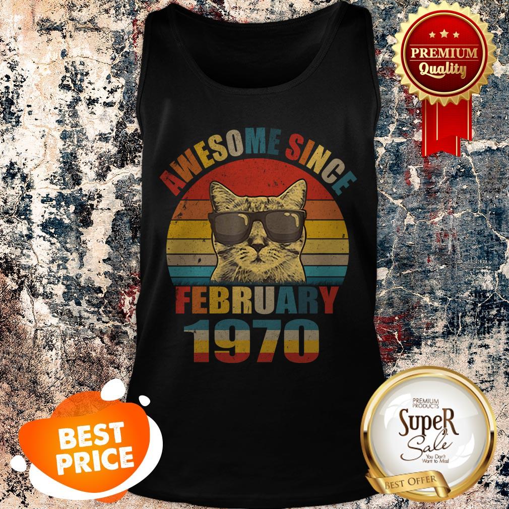 Nice Awesome Since February 1970 Vintage Cat shirt