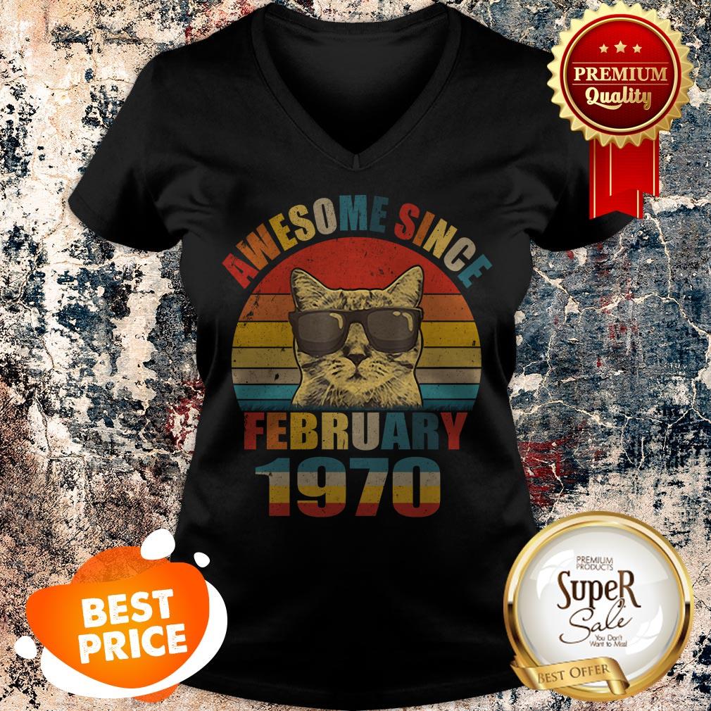 Nice Awesome Since February 1970 Vintage Cat shirt