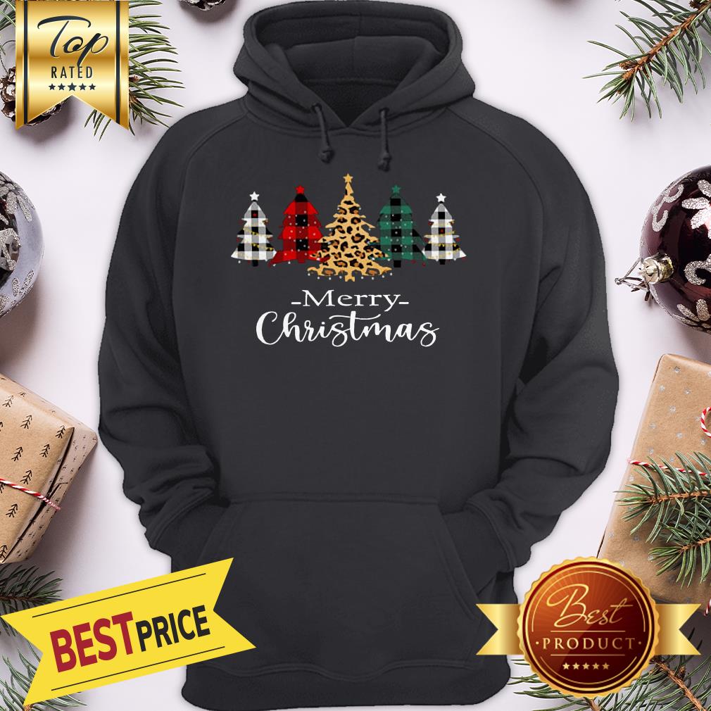 Plaid Leopard Printed Merry Christmas Trees Shirt
