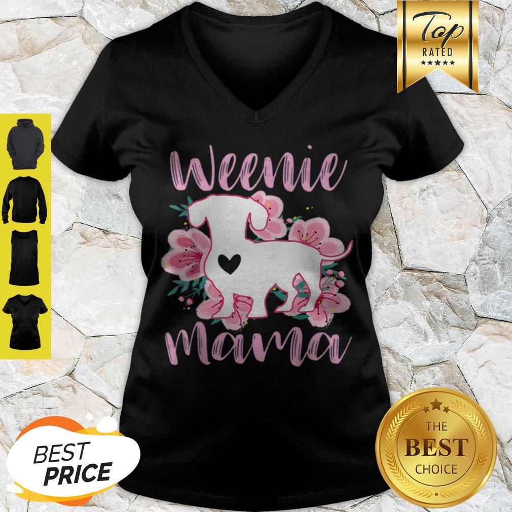 Premium Dachshund Mama Wiener Dog Pink Flowers Cute Weenie Mom Gift Shirt