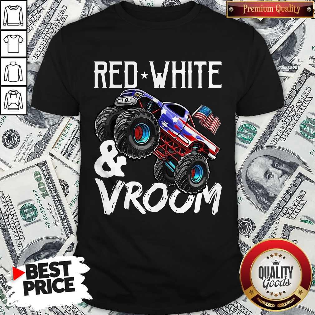 Premium Red White Vroom Monster Truck American Flag July 4Th Shirt