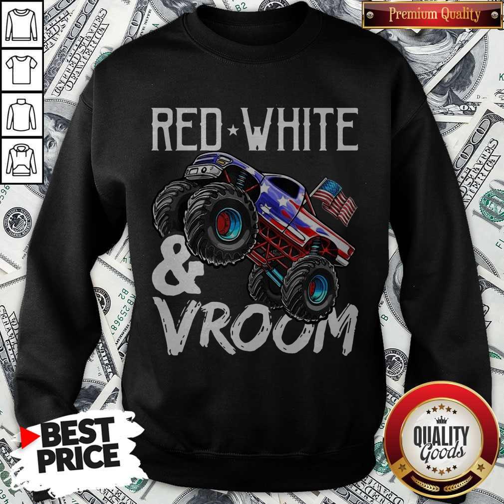 Premium Red White Vroom Monster Truck American Flag July 4Th Shirt