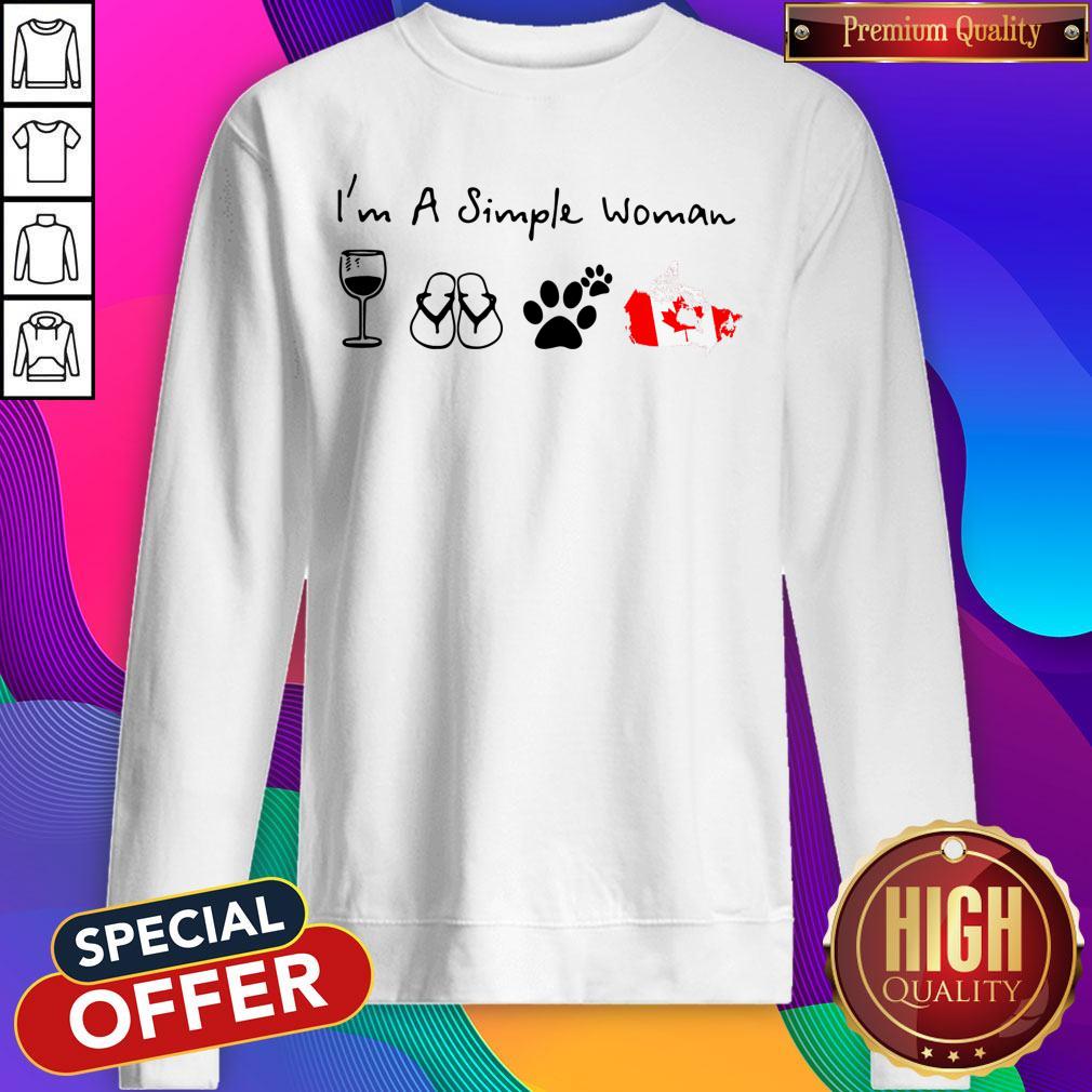 Pretty I’m A Simple Woman Wine Flip Flop Dog Paw And Canada Flag Shirt