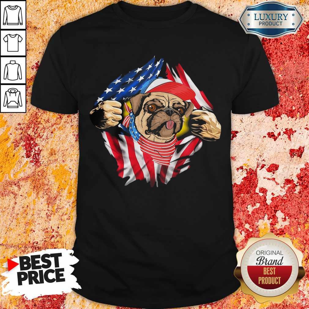 Pug Dog With American Flag 4th Of July Independence Day Shirt