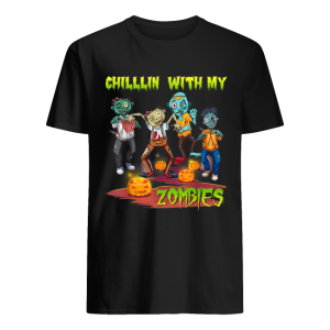Pumpkin Premium Chillin With My Zombies Halloween Boys Kids Funny Shirt