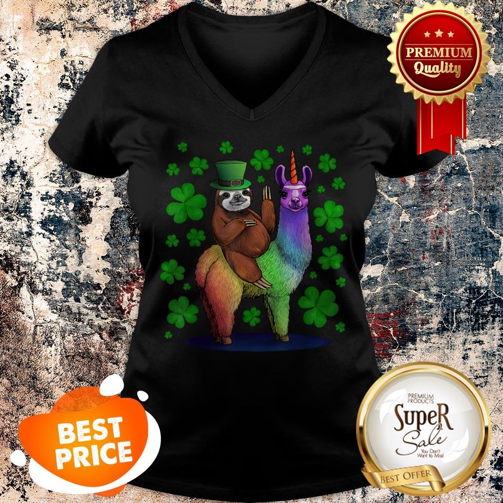Nice Leprechaun Sloth Riding Llama Unicorn St Patricks Day T-shirt