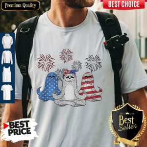 Independence Day Sloths Wear Bow Tie Firework Shirt