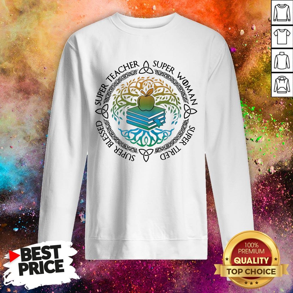 Super Woman Super Tired Super Blessed Super Teacher Apple Book Shirt