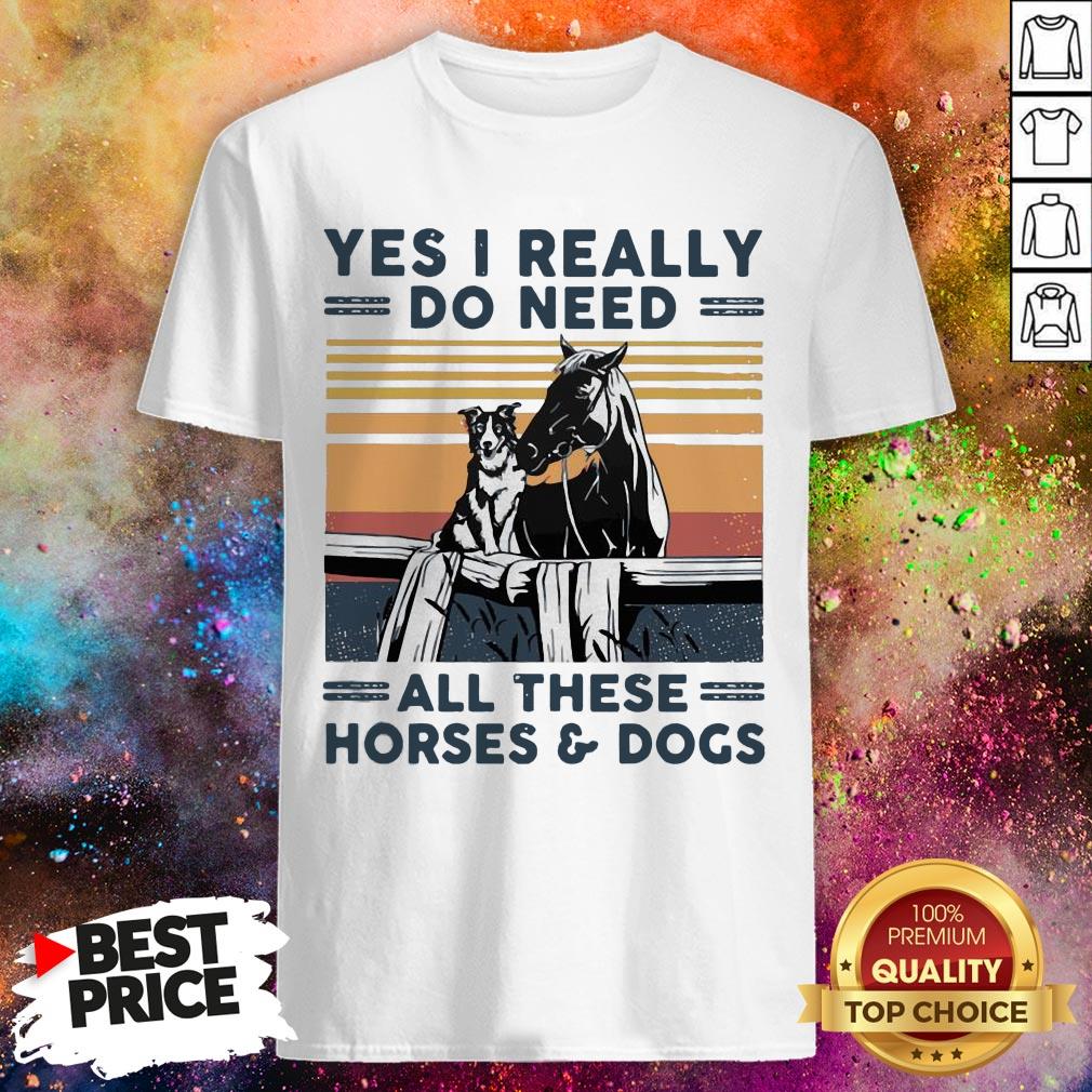 Yes I Really Do Need All These Horses And Dogs Vintage Retro Shirt