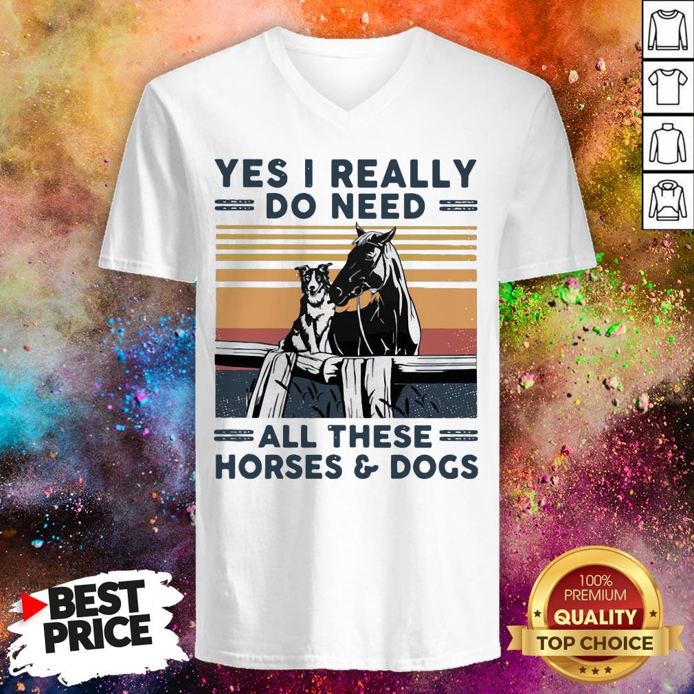 Yes I Really Do Need All These Horses And Dogs Vintage Retro Shirt