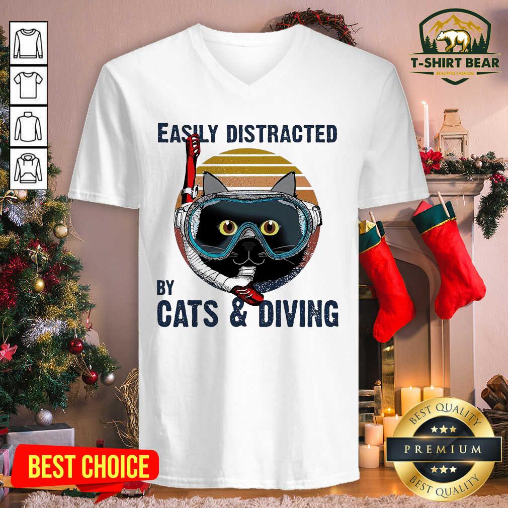 Premium Easily Distracted By Cats And Diving Vintage Shirt