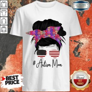 Messy Bun Autism Mom American Flag Shirt