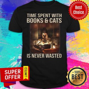 Awesome Time Spent With Books And Cats Is Never Wasted Shirt