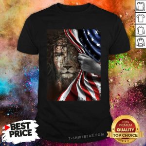 Lion Behind American Flag Shirt