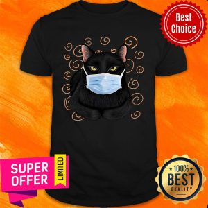 Black Cat Wear Face Mask Shirt