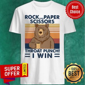 Bear Rock Paper Scissors Throat Punch I Win Vintage Retro Shirt