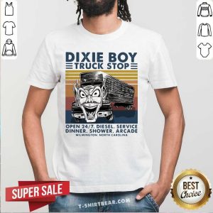 Top Dixie Boy Truck Stop Open 247 Diesel Service Dinner Shower Arcade Wilmington North Carolina Vintage Retro Shirt