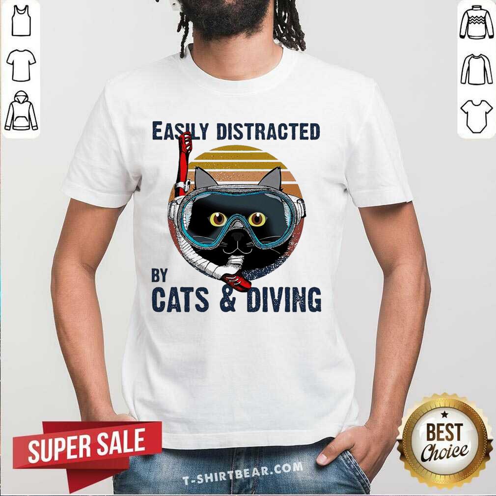 Premium Easily Distracted By Cats And Diving Vintage Shirt