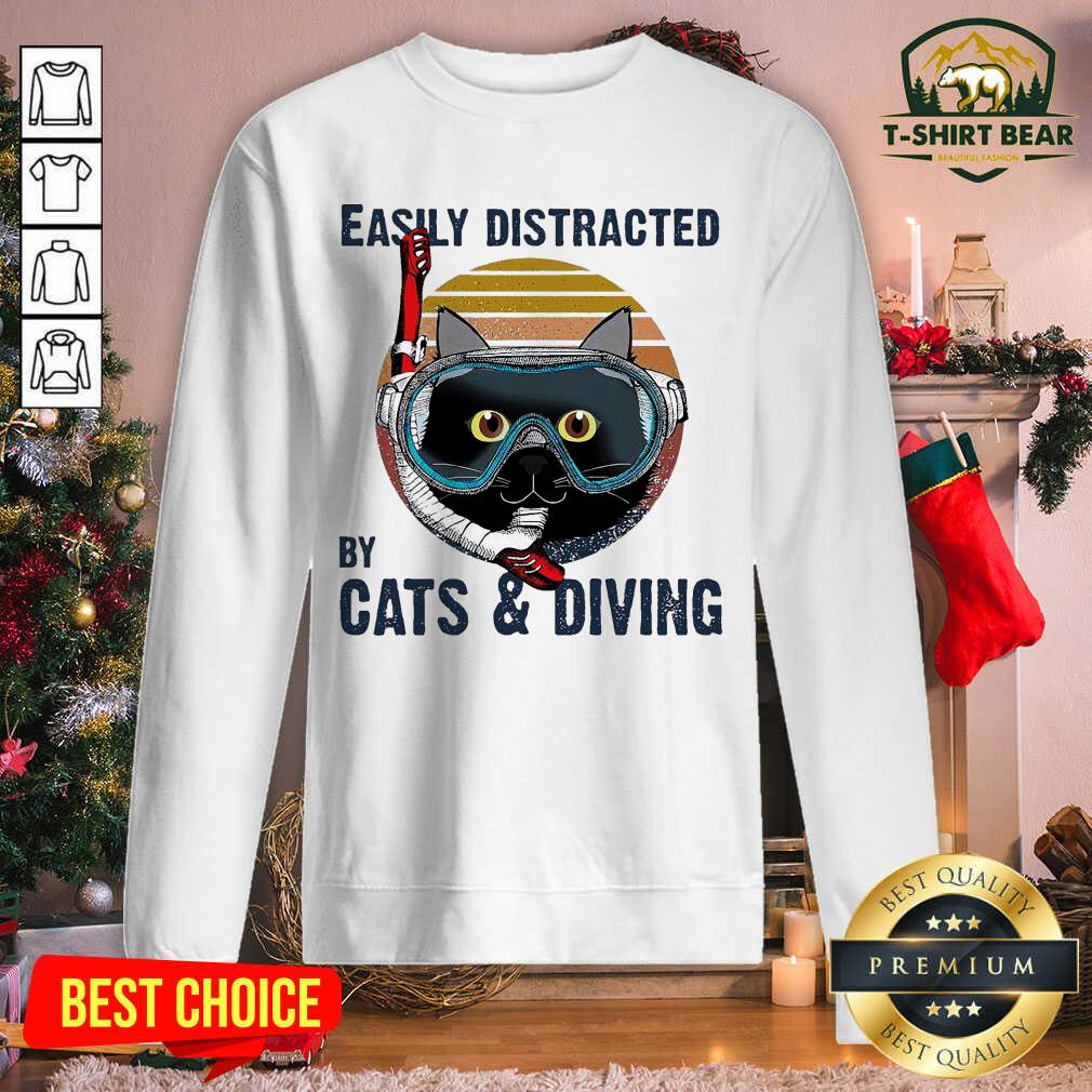 Premium Easily Distracted By Cats And Diving Vintage Shirt