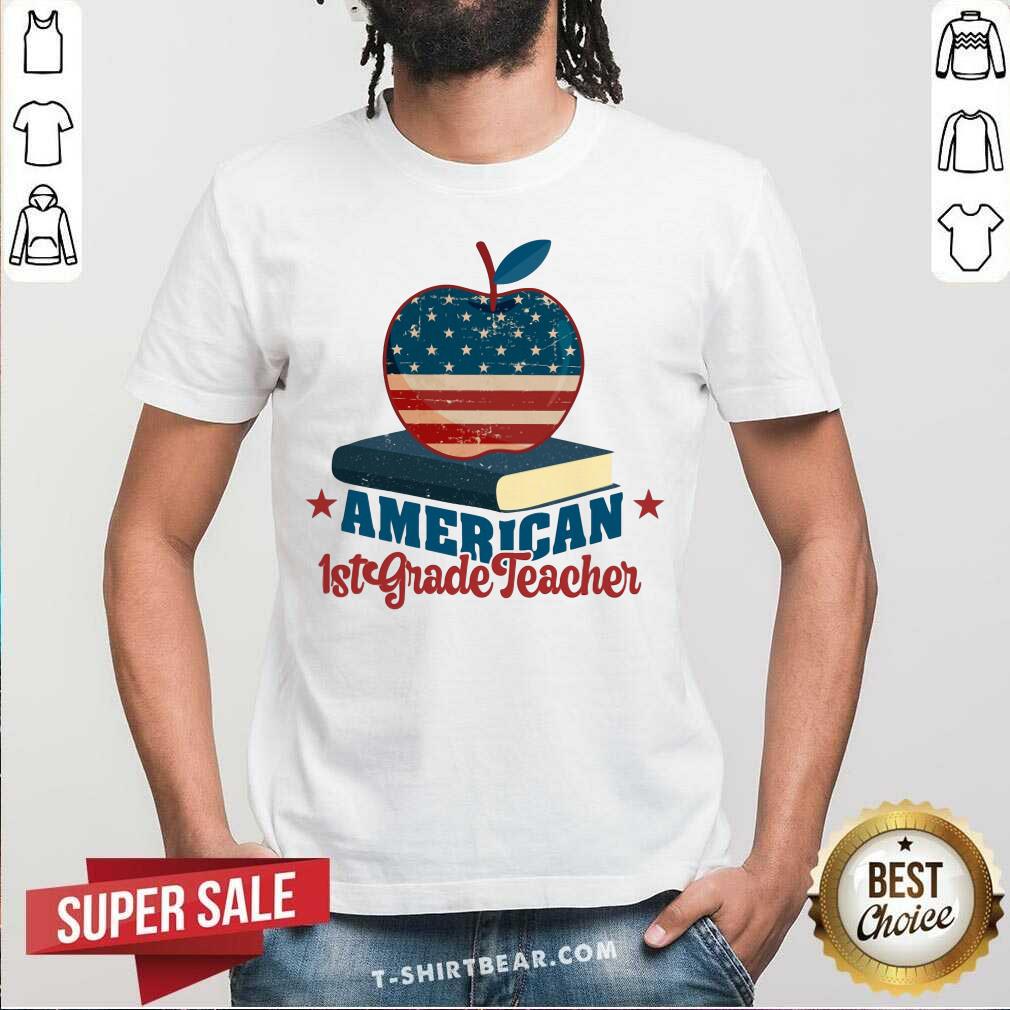 Apple Book American 1st Grade Teacher American Flag Shirt