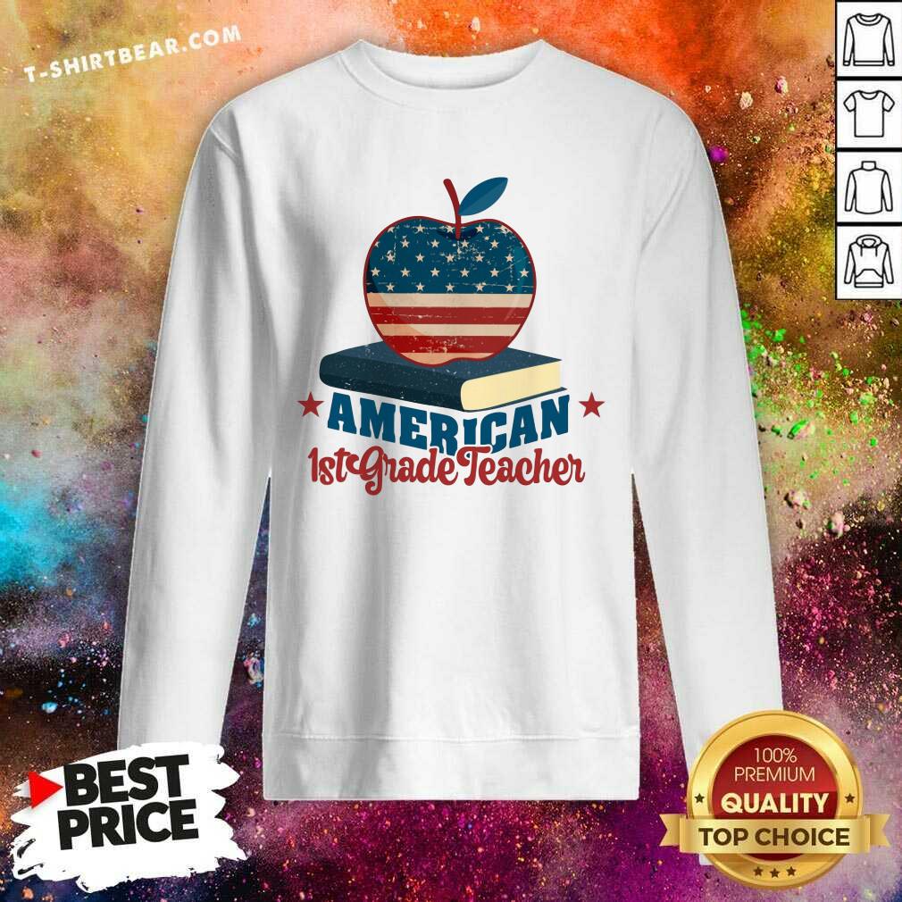 Apple Book American 1st Grade Teacher American Flag Shirt