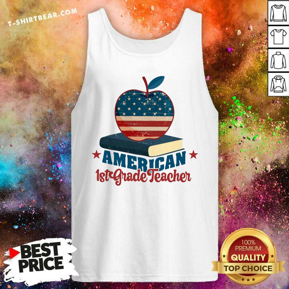Apple Book American 1st Grade Teacher American Flag Shirt