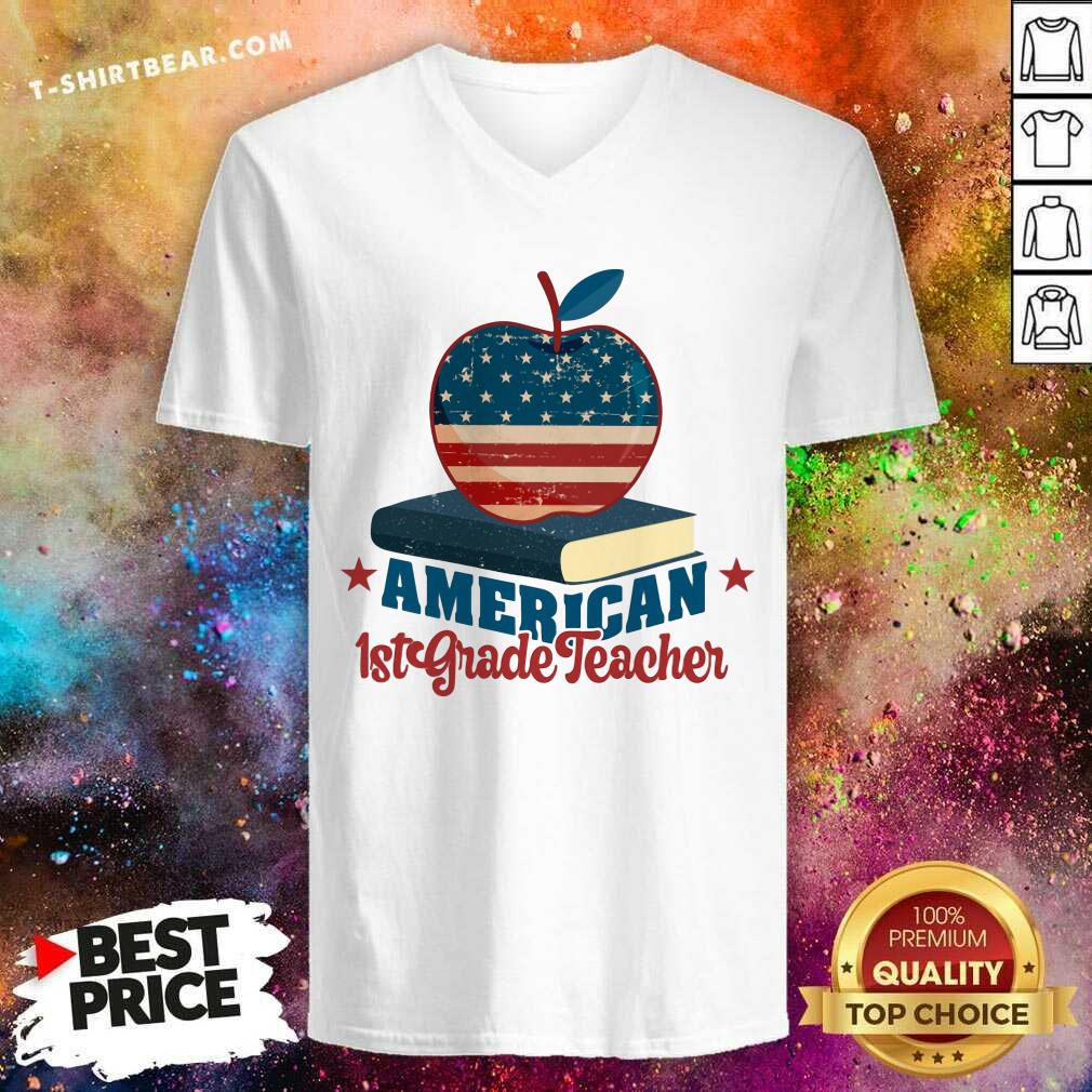 Apple Book American 1st Grade Teacher American Flag Shirt