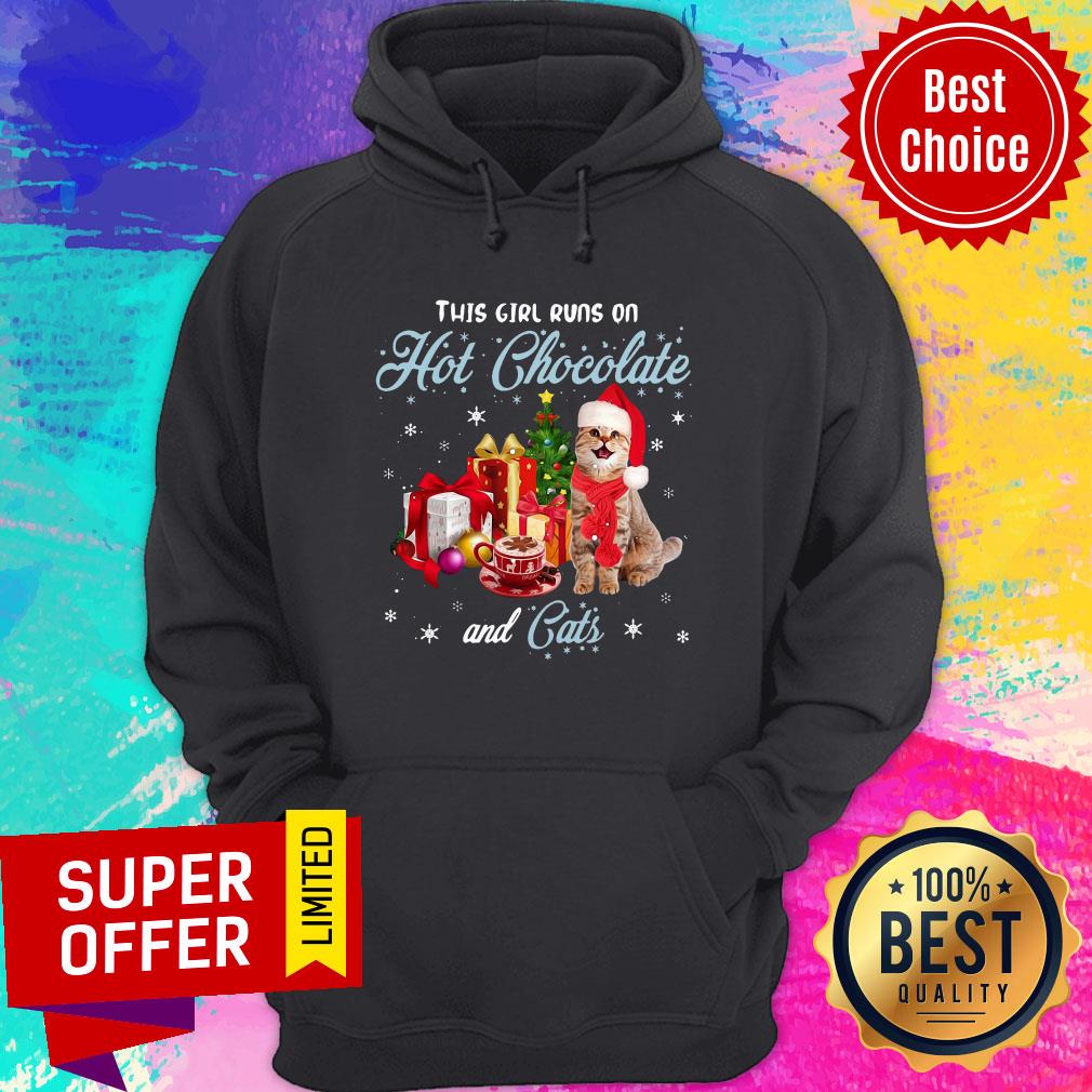 Awesome This Girl Runs On Hot Chocolate And Cats Christmas Shirt