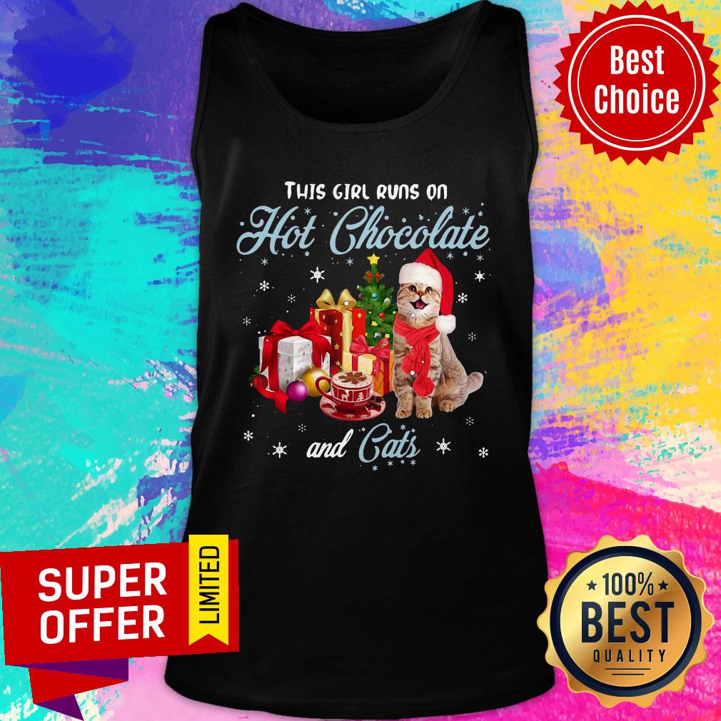 Awesome This Girl Runs On Hot Chocolate And Cats Christmas Shirt