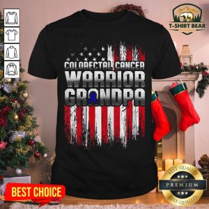 Awesome Colorectal Cancer Warrior Grandpa American Flag Shirt