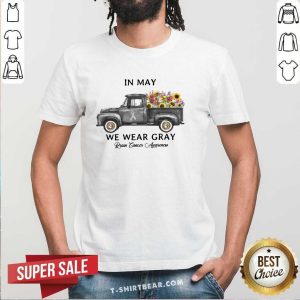 Lovely Truck Sunflower In May We Wear Gray Brain Cancer Awareness Shirt