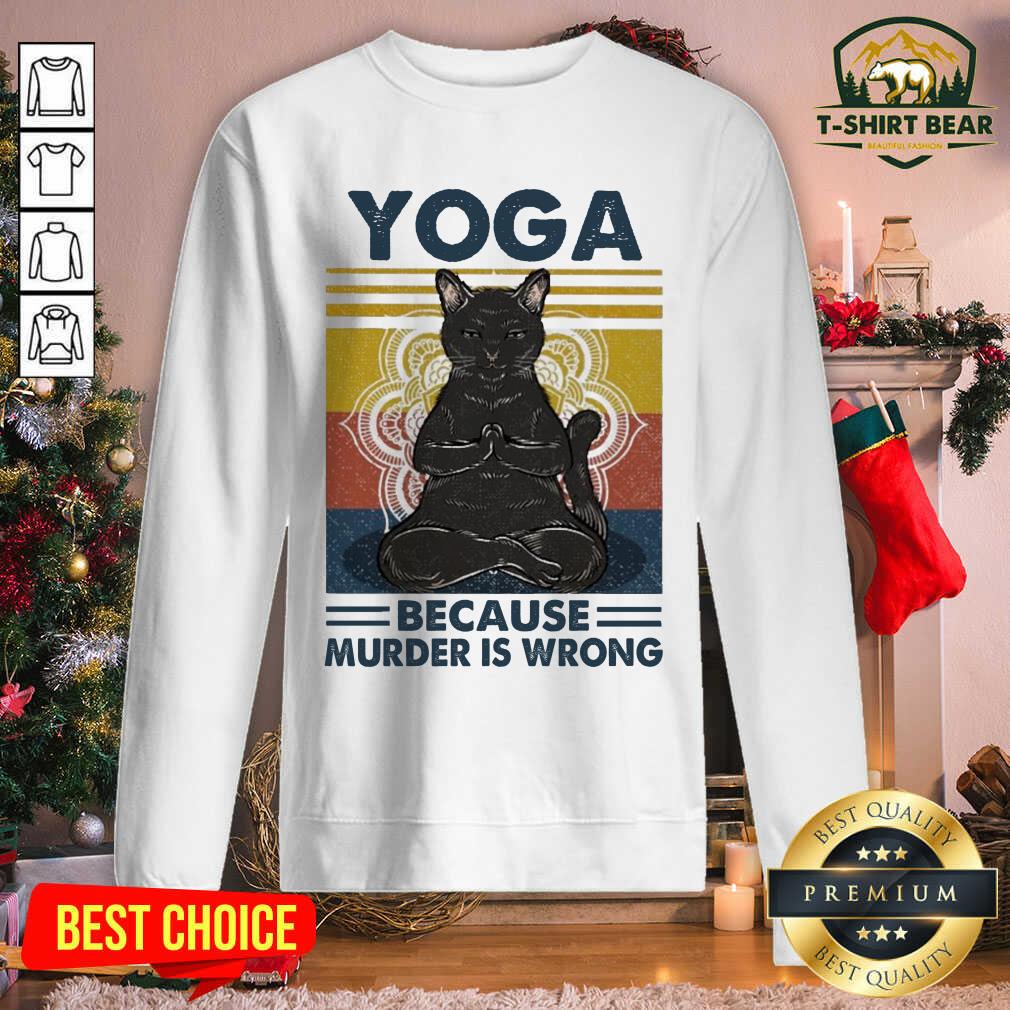 Funny Black Cat Yoga Because Murder Is Wrong Vintage Retro Shirt