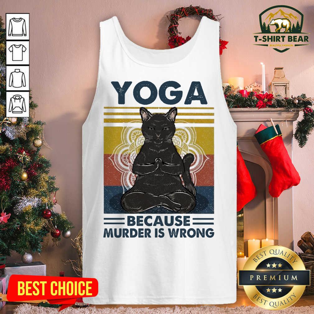 Funny Black Cat Yoga Because Murder Is Wrong Vintage Retro Shirt