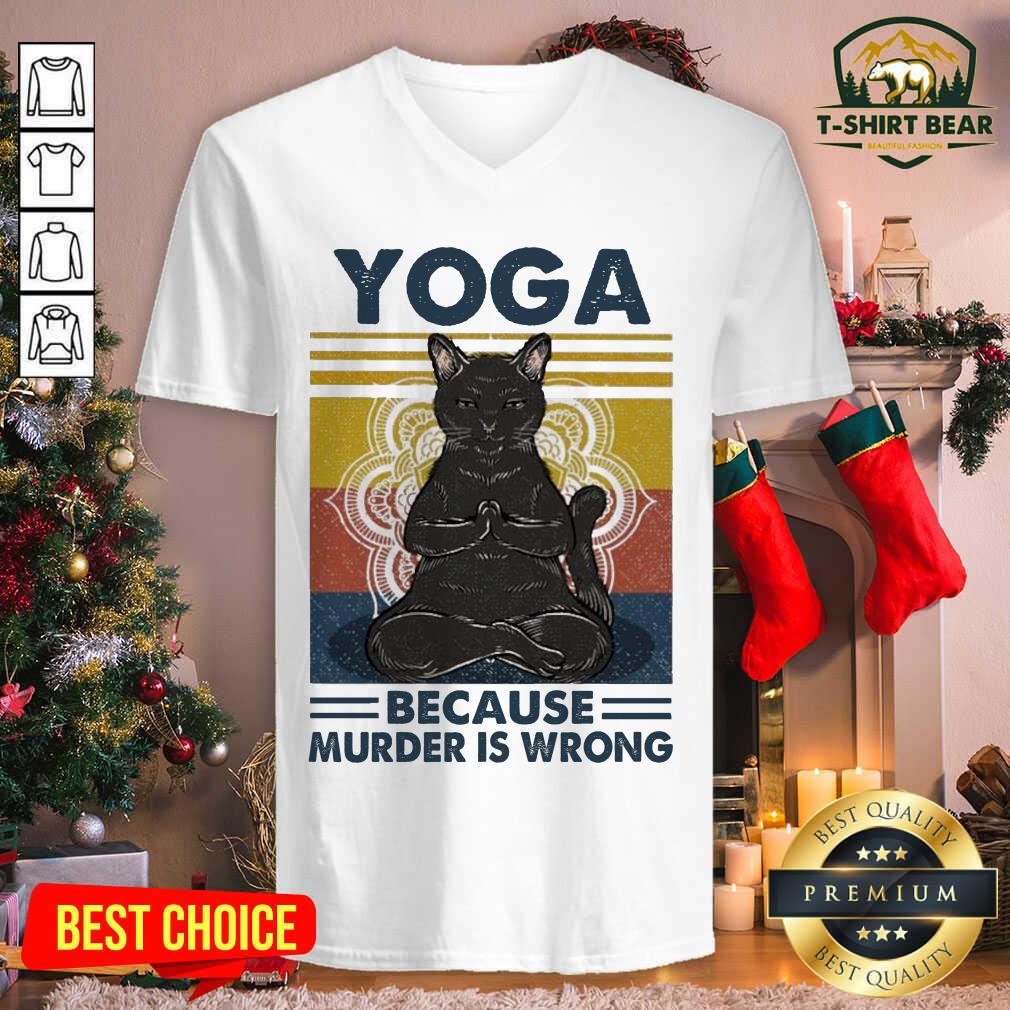 Funny Black Cat Yoga Because Murder Is Wrong Vintage Retro Shirt