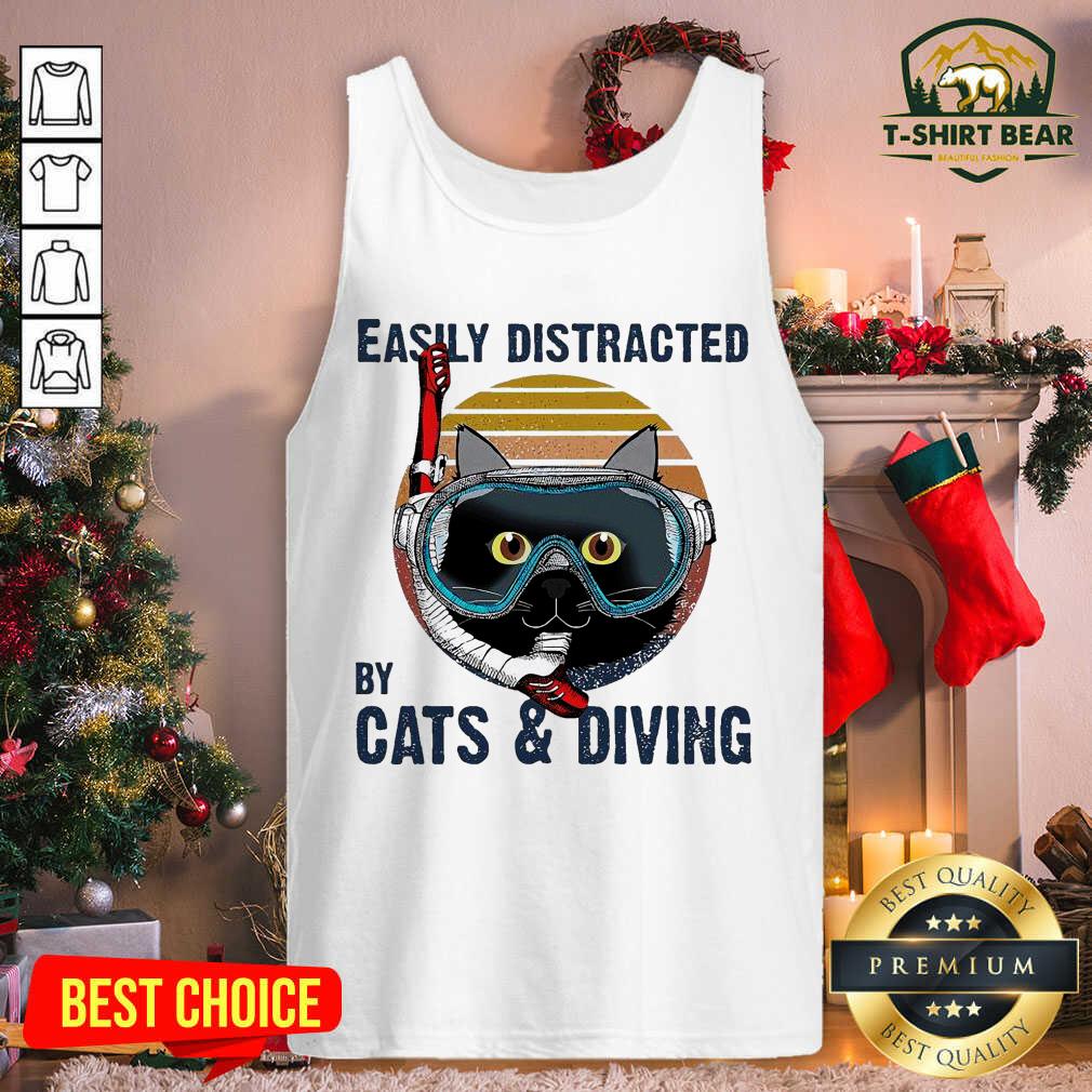 Premium Easily Distracted By Cats And Diving Vintage Shirt