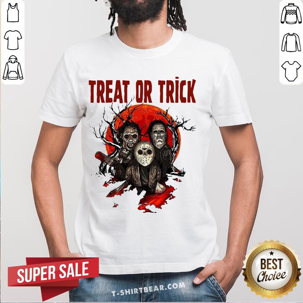 Michael Myers Jason Voorhees Freddy Krueger Treat Or Trick Halloween Shirt