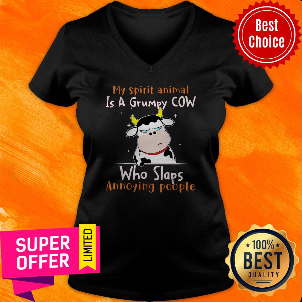 Nice My Spirit Animal Is A Grumpy Cow Who Slaps Annoying People Shirt