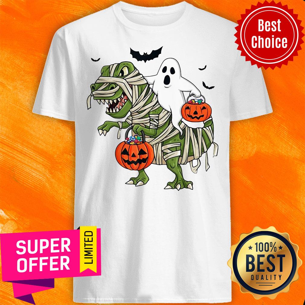 Premium Dinosaur T-rex And Ghost Halloween Pumpkin Shirt