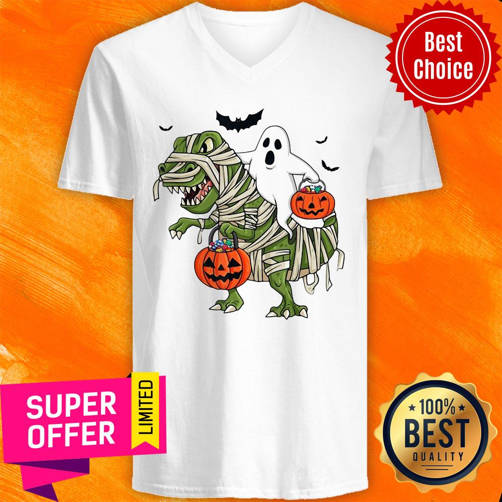 Premium Dinosaur T-rex And Ghost Halloween Pumpkin Shirt