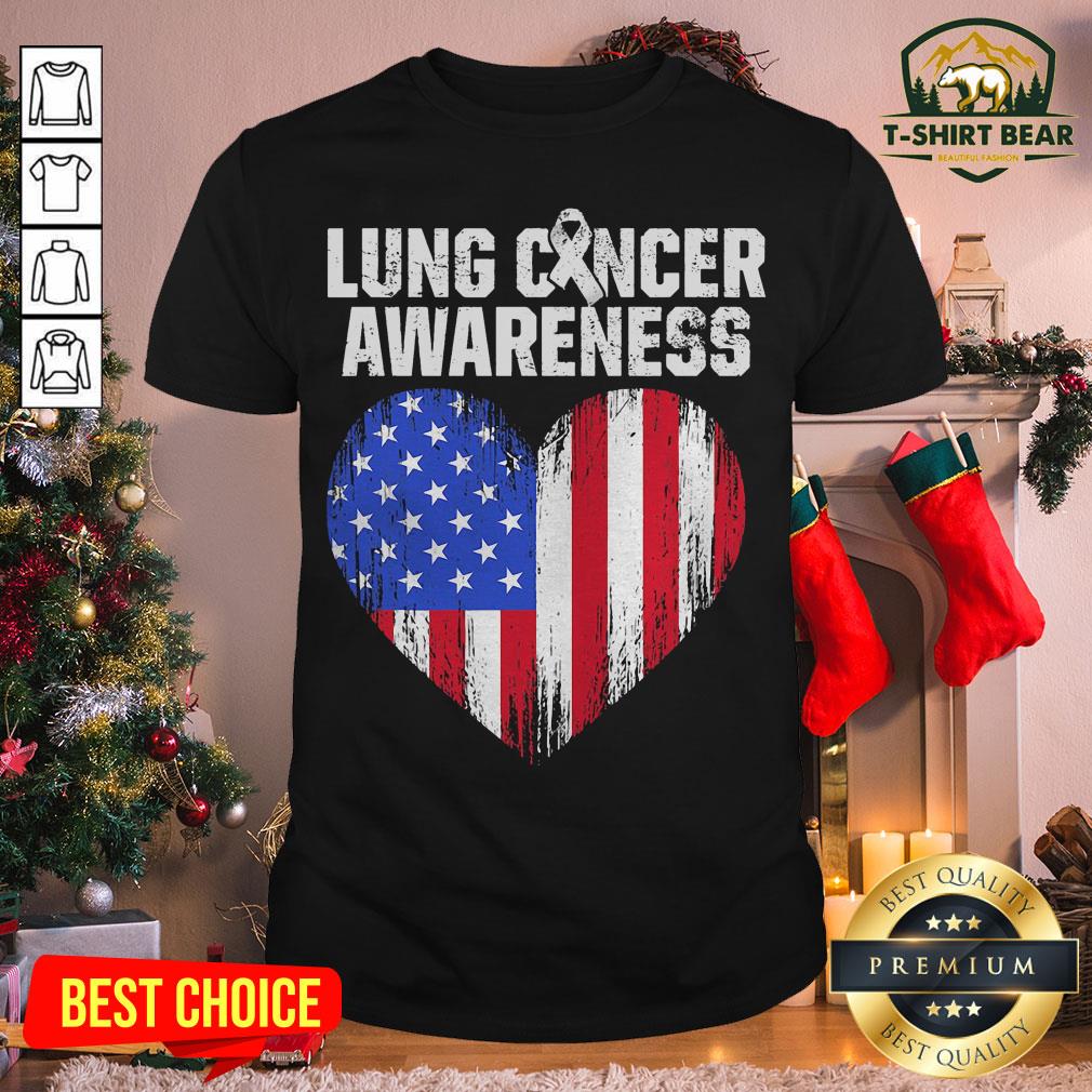 Originall Lung Cancer Awareness Heart American Flag Shirt