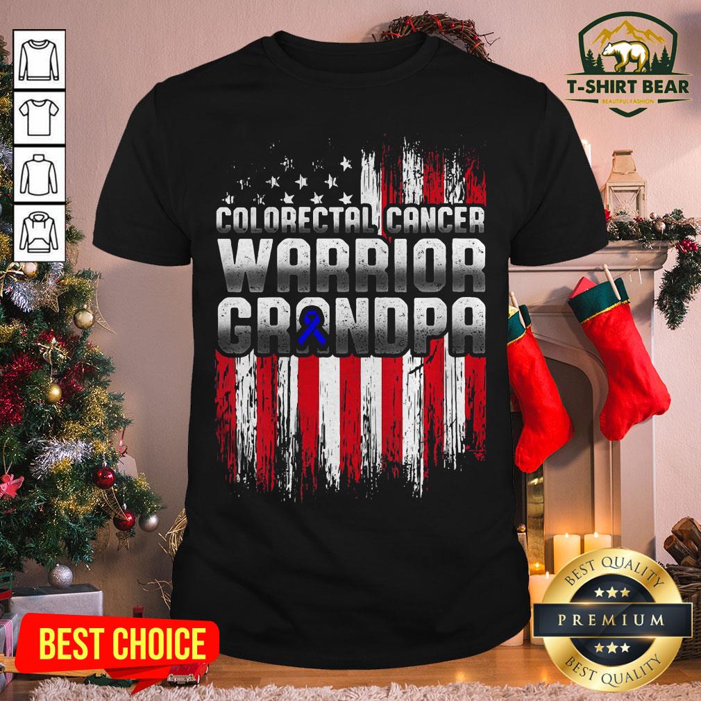 Awesome Colorectal Cancer Warrior Grandpa American Flag Shirt