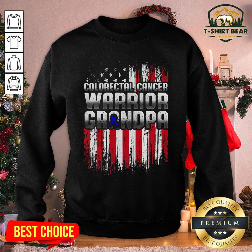Awesome Colorectal Cancer Warrior Grandpa American Flag Shirt
