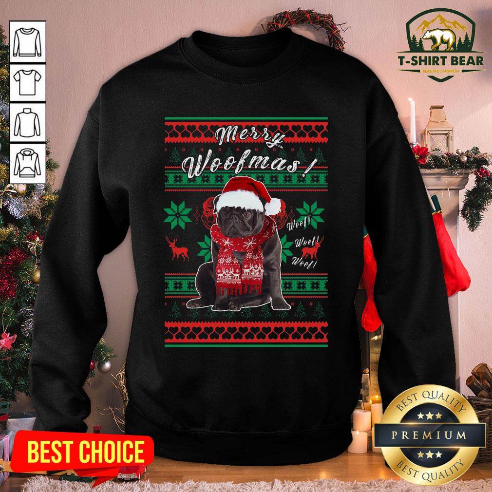 Colorful Pug Santa Merry Woofmas Ugly Christmas Shirt