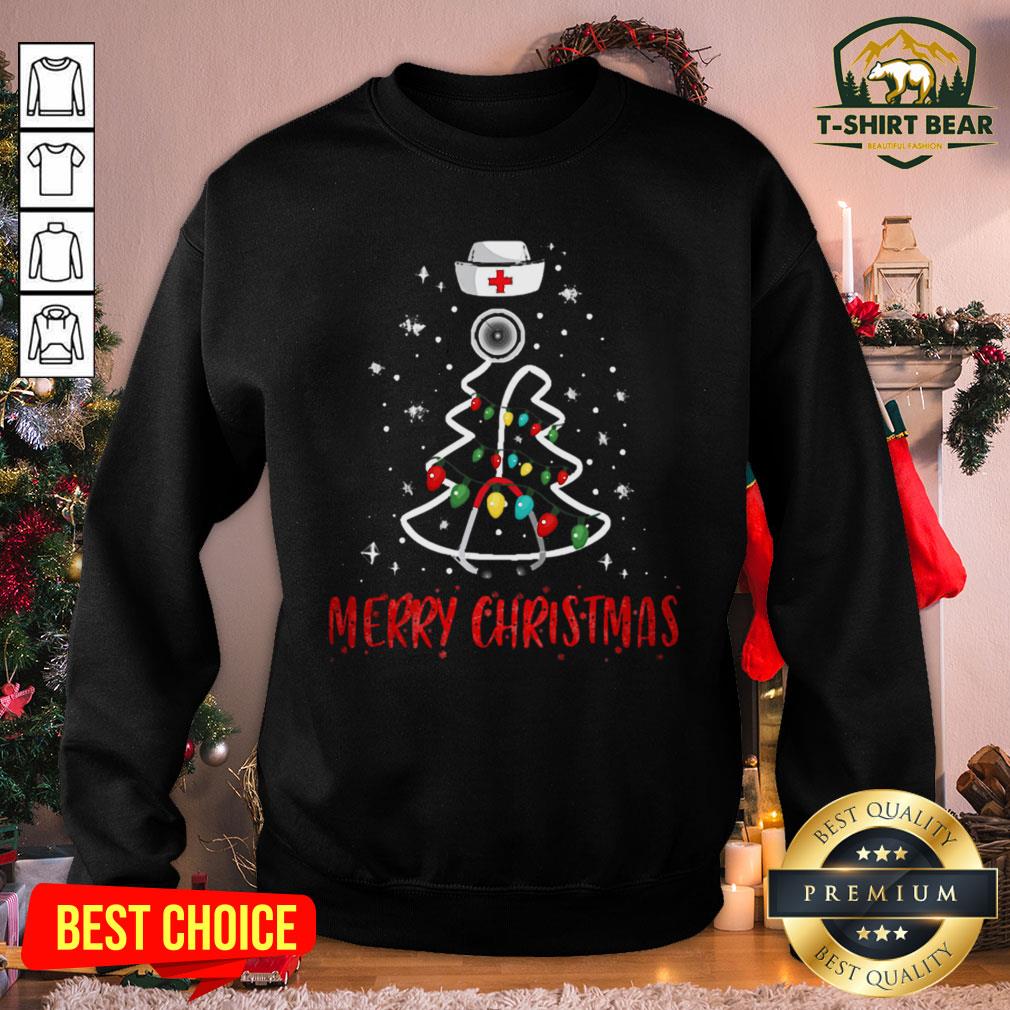 Pretty Merry Christmas Nurse Shirt Stethoscope Tree Lights Gift Shirt