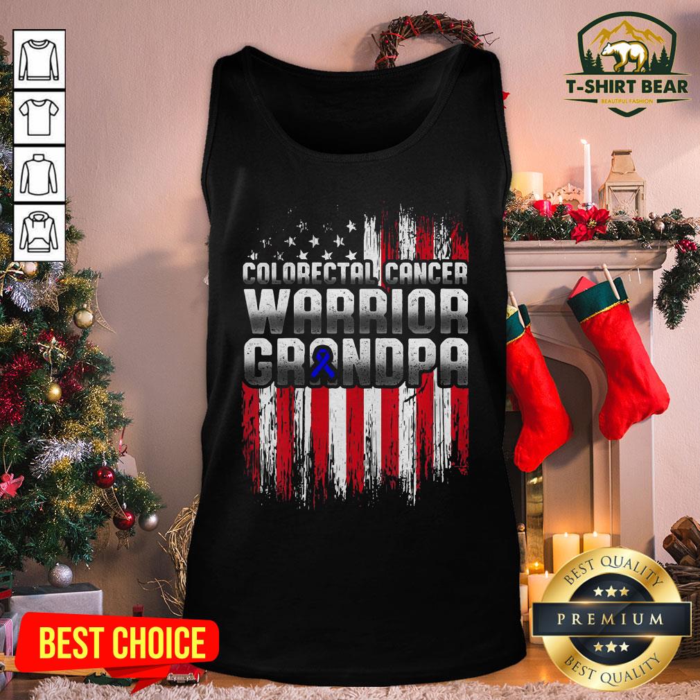 Awesome Colorectal Cancer Warrior Grandpa American Flag Shirt
