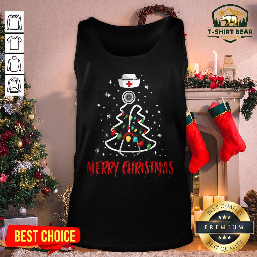 Pretty Merry Christmas Nurse Shirt Stethoscope Tree Lights Gift Shirt