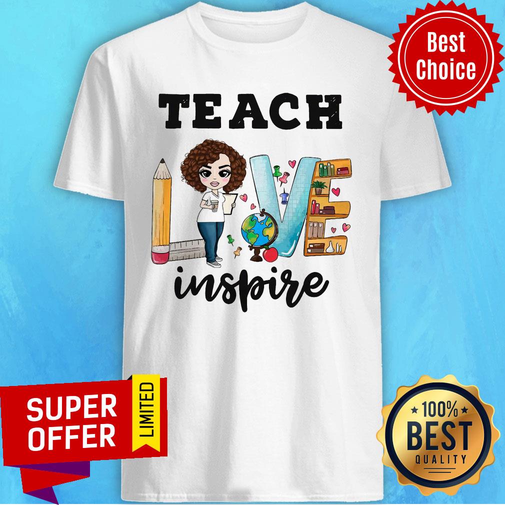 Teach Love Inspire Bookshelf Pencil Ruler Globe Shirt