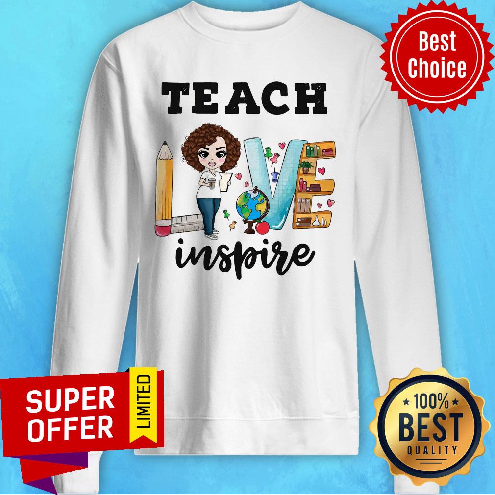 Teach Love Inspire Bookshelf Pencil Ruler Globe Shirt