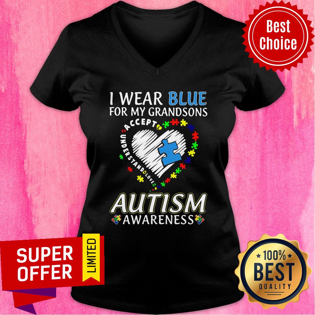 Wear Blue For My Grandsons Accept Love Autism Awareness Shirt