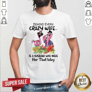 Disappointed Flamingos Behind Every Crazy Wife Is A Husband 5 Who Made Her That Way Shirt